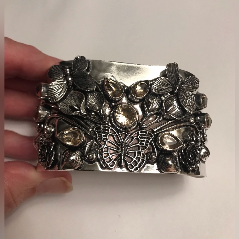 Morganite Stamped Solid 925 Sterling Silver Cuff Bracelet
